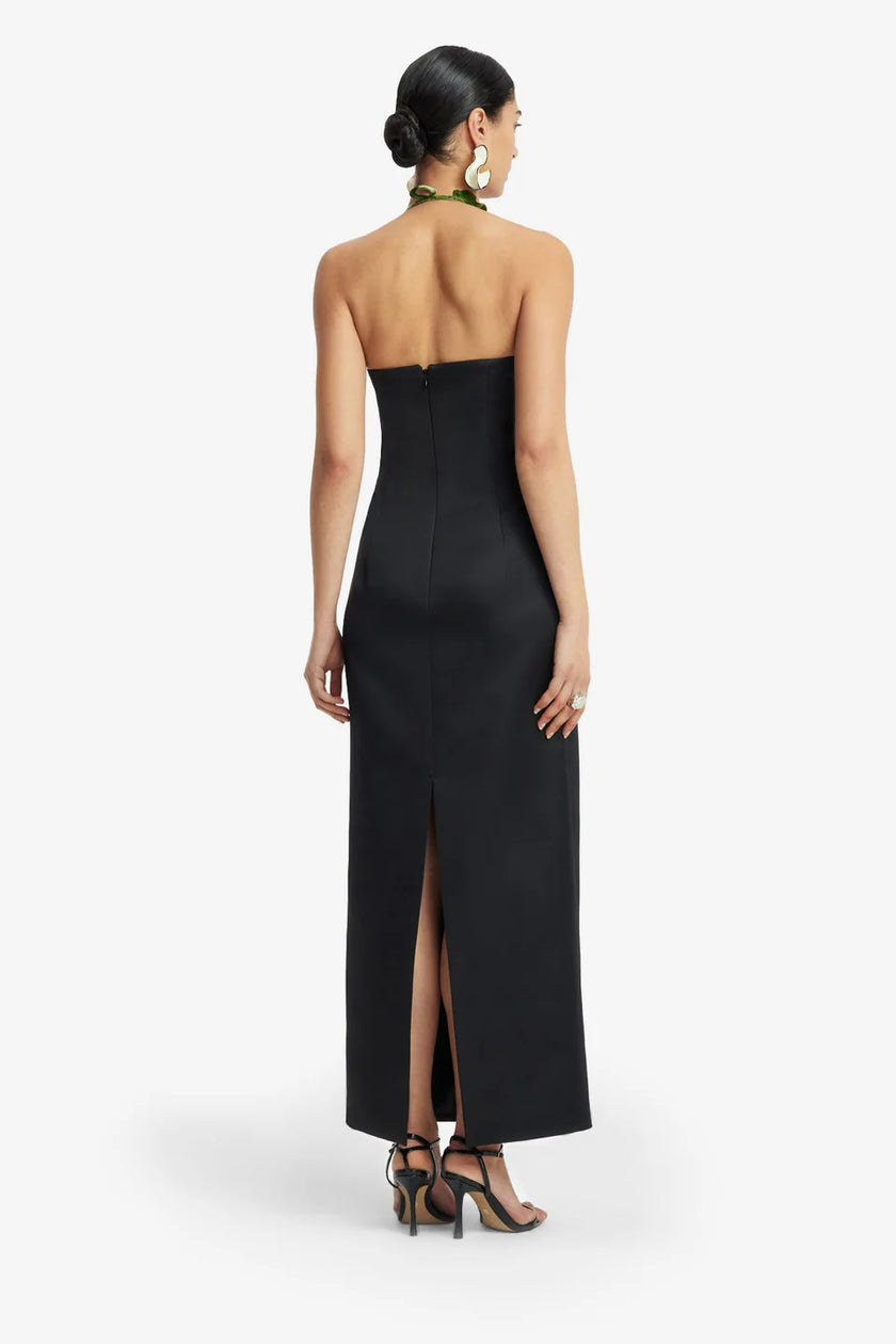 AVA HALTERNECK APPLIQUE FLORAL BUSTIER MAXI DRESS