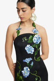 AVA HALTERNECK APPLIQUE FLORAL BUSTIER MAXI DRESS