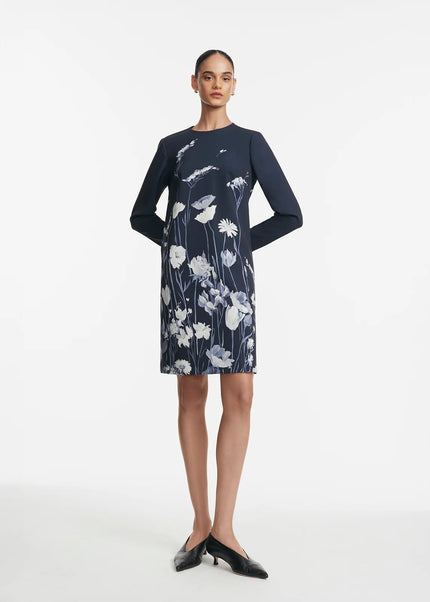 FLORAL CREPE LONG SLEEVE KELLY DRESS