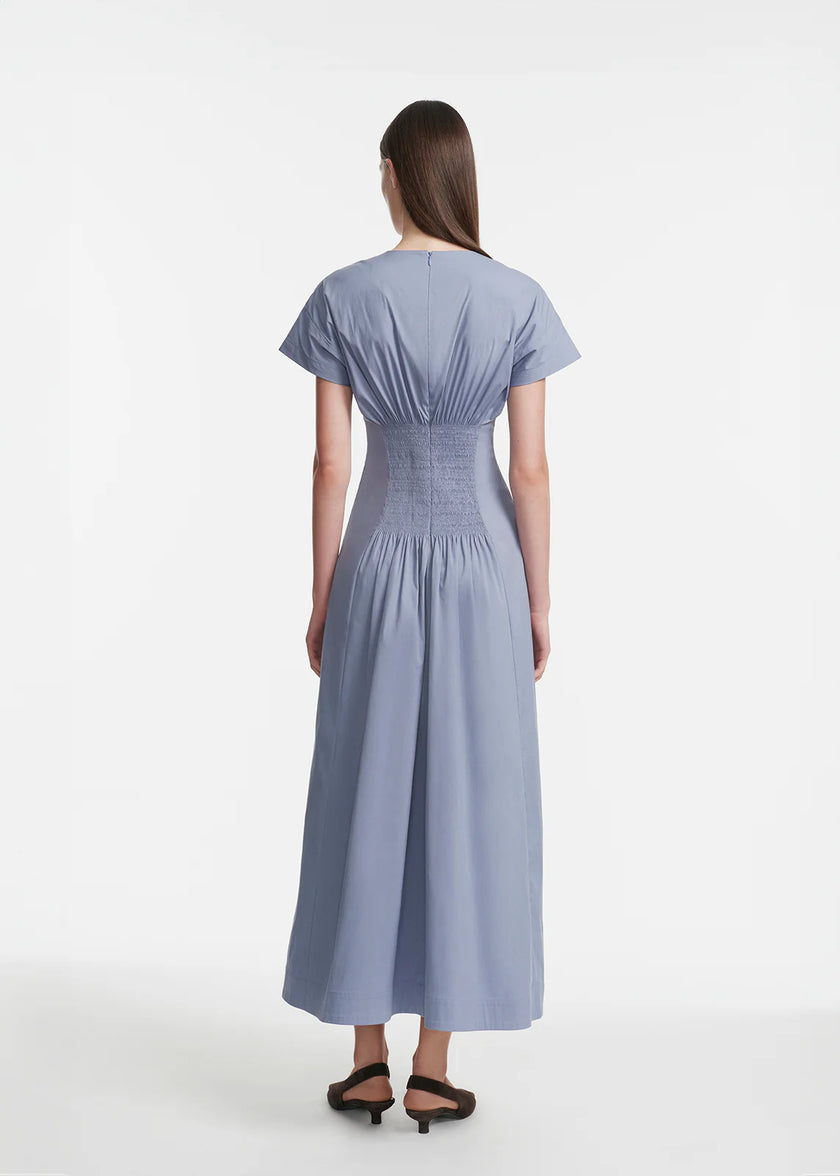COTTON POPLIN SMOCKED BACK DRESS