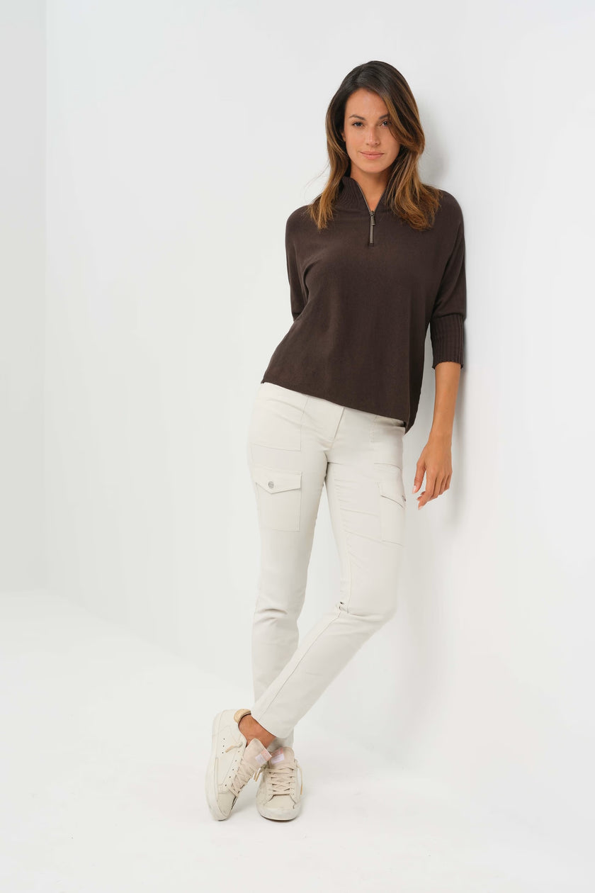 LUCELY QUARTER ZIP ELBOWSLEEVE MOCK NECK SWEATER