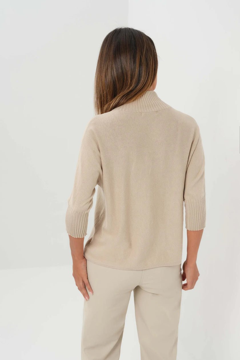 LUCELY QUARTER ZIP ELBOWSLEEVE MOCK NECK SWEATER