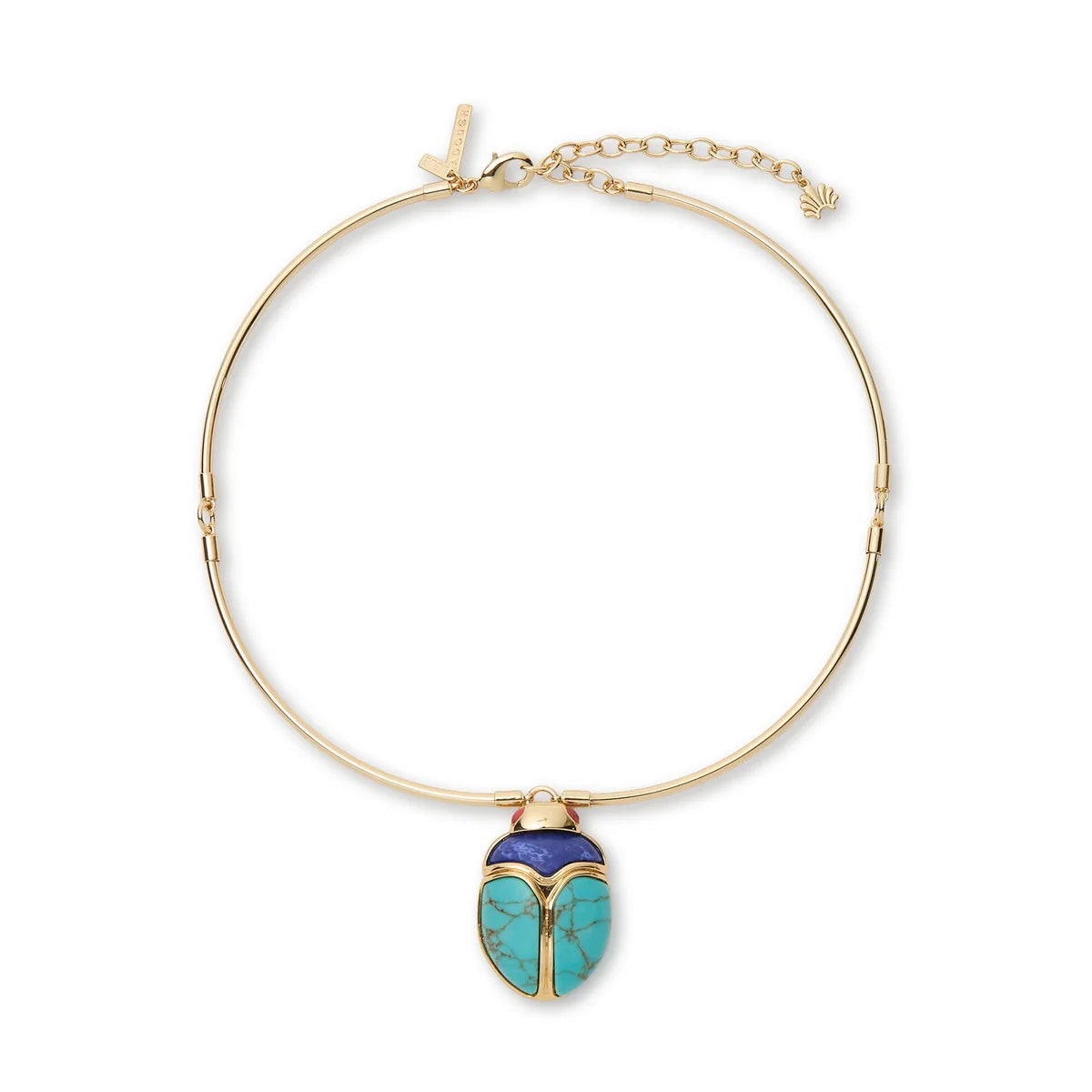 TURQUOISE LAPIS STONE SCARAB COLLAR NECKLACE
