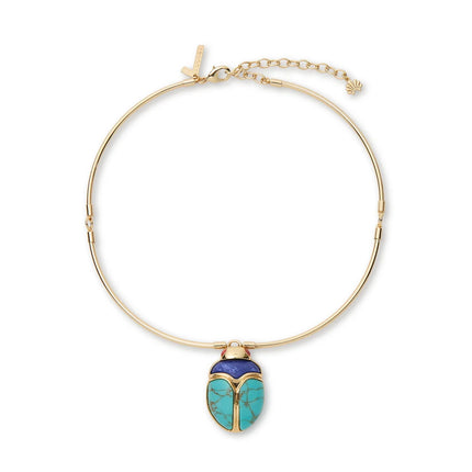 TURQUOISE LAPIS STONE SCARAB COLLAR NECKLACE