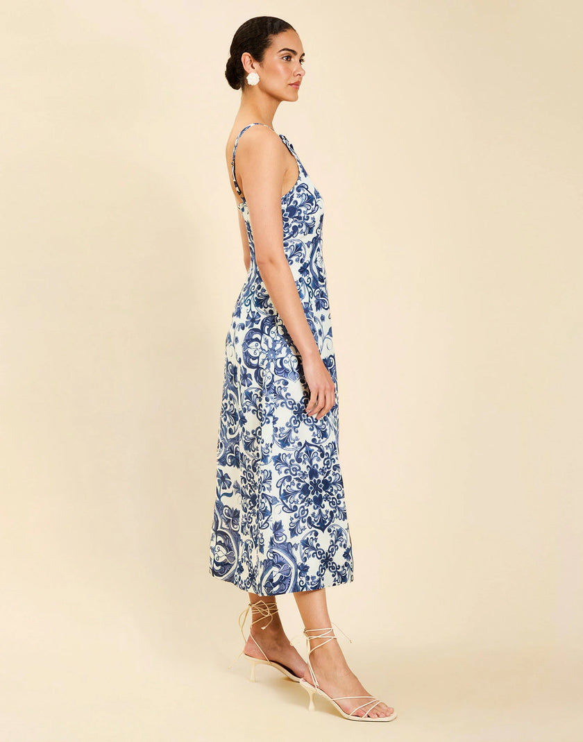 LADERA MIDI DRESS IN AZULEJO NAVY