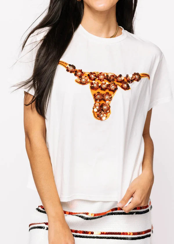 LICENSED TEXAS MASCOT SEQUIN FLOWER TEE