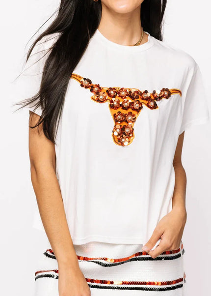 LICENSED TEXAS MASCOT SEQUIN FLOWER TEE