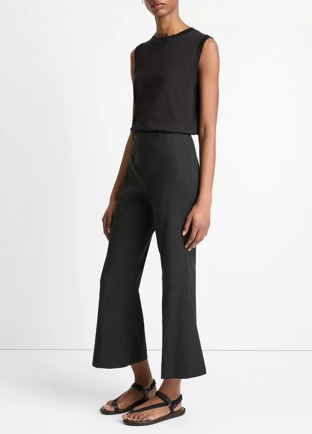 LINEN BLEND CROP FLARE TROUSER