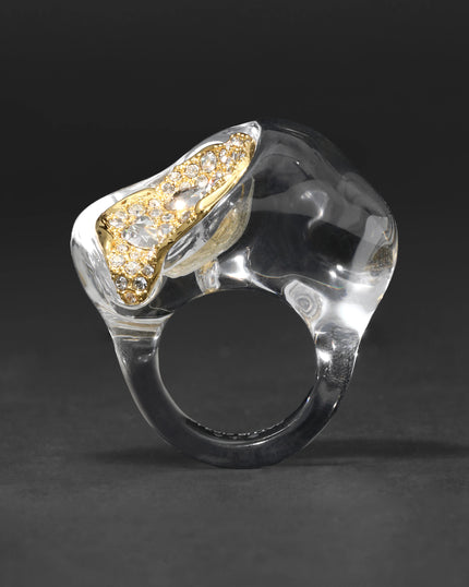 LIQUID LUCITE CRYSTAL PAVE GEODE RING