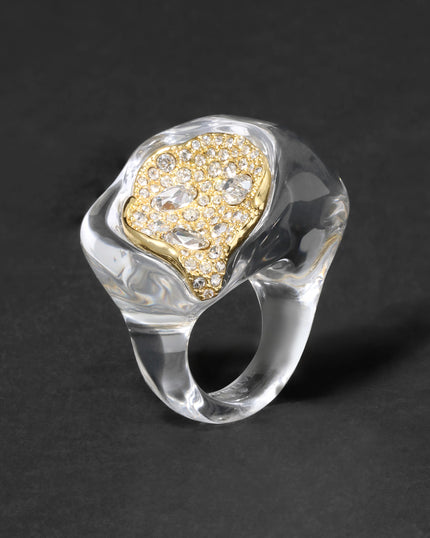 LIQUID LUCITE CRYSTAL PAVE GEODE RING