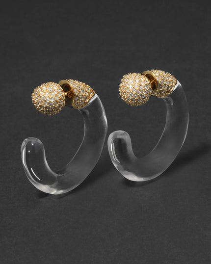 LIQUID LUCITE CRYSTAL FRONT BACK HOOP EARRING