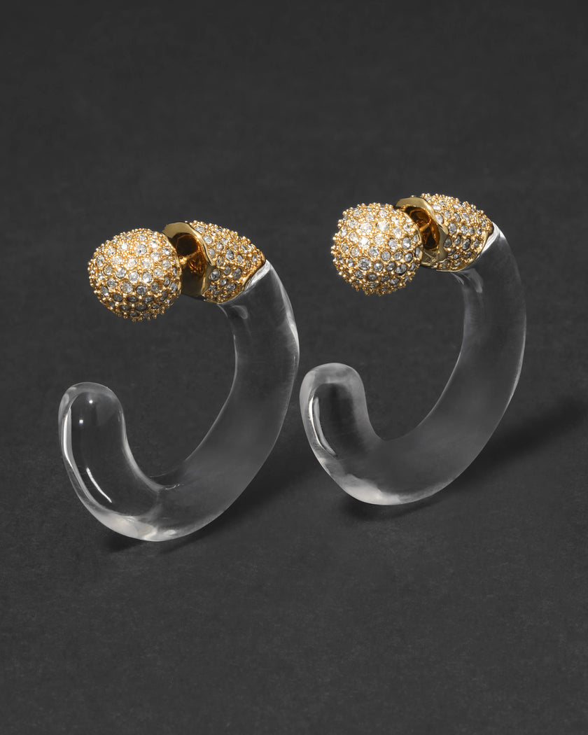 LIQUID LUCITE CRYSTAL FRONT BACK HOOP EARRING