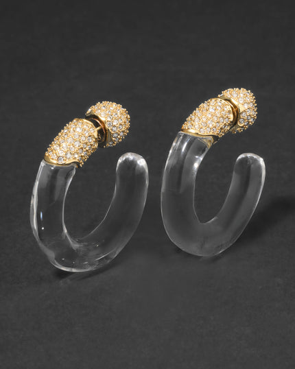 LIQUID LUCITE CRYSTAL FRONT BACK HOOP EARRING