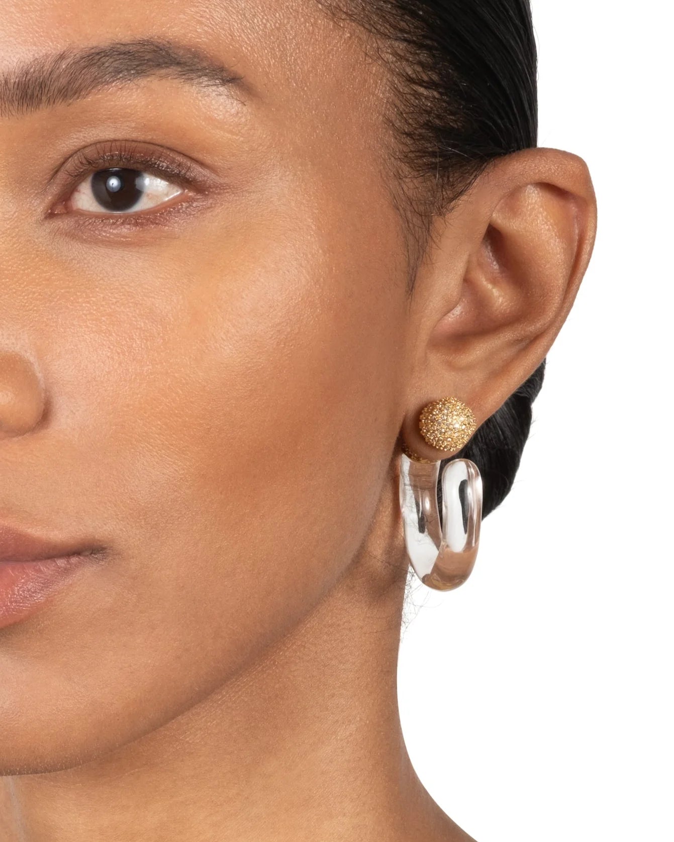 LIQUID LUCITE CRYSTAL FRONT BACK HOOP EARRING