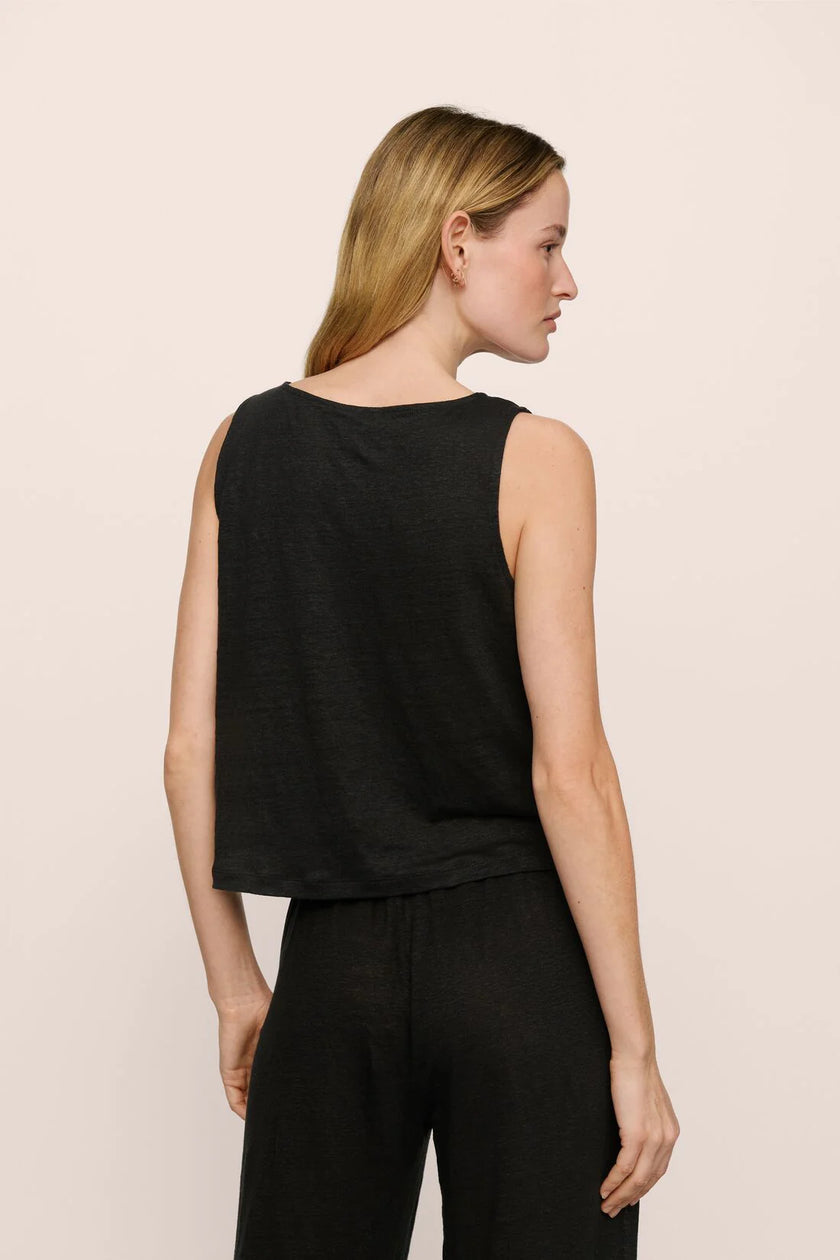 ORGANIC LINEN KNIT BOAT NECK CROP TANK