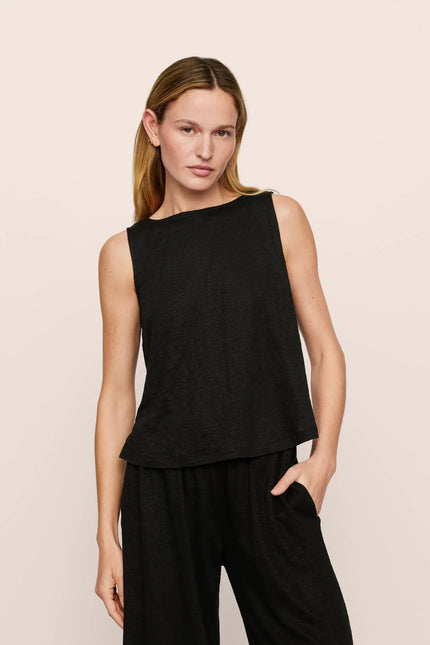 ORGANIC LINEN KNIT BOAT NECK CROP TANK