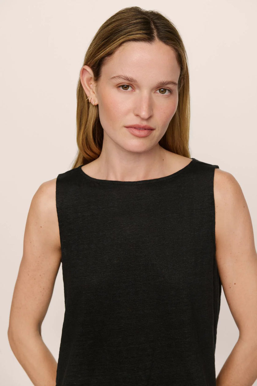 ORGANIC LINEN KNIT BOAT NECK CROP TANK