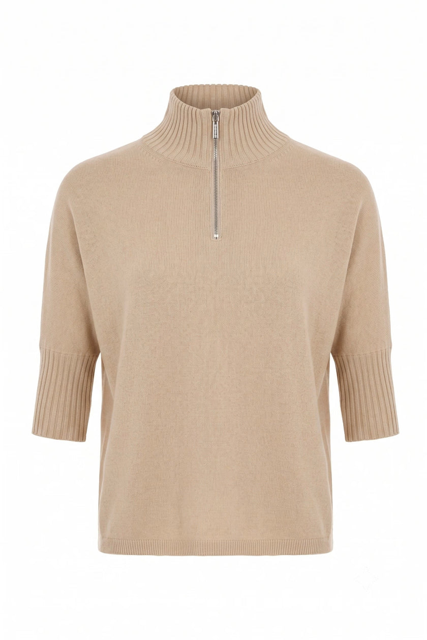 LUCELY QUARTER ZIP ELBOWSLEEVE MOCK NECK SWEATER