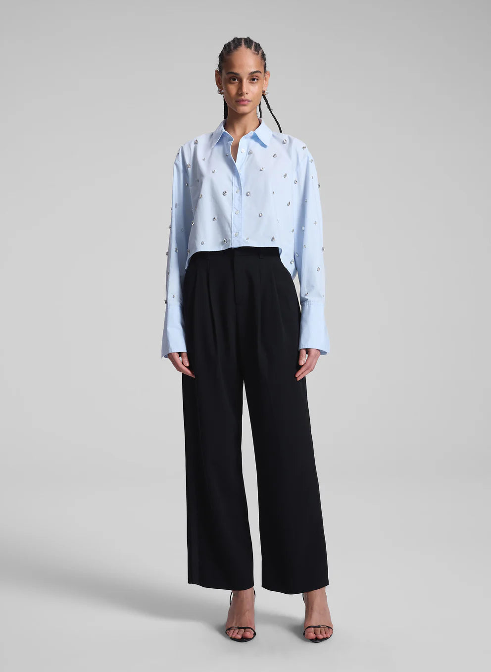 MACKIE EMBELLISHED CROPPED COTTON SHIRT