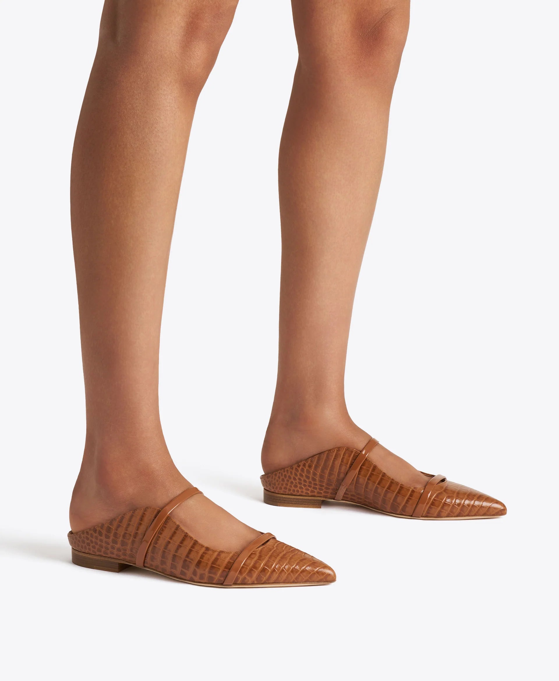 MAUREEN CROC EMBOSEED LEATHER FLAT MULES