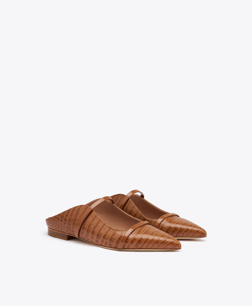MAUREEN CROC EMBOSEED LEATHER FLAT MULES