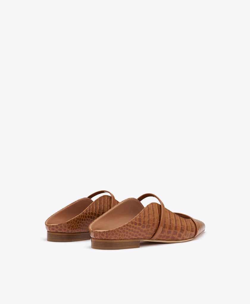 MAUREEN CROC EMBOSEED LEATHER FLAT MULES