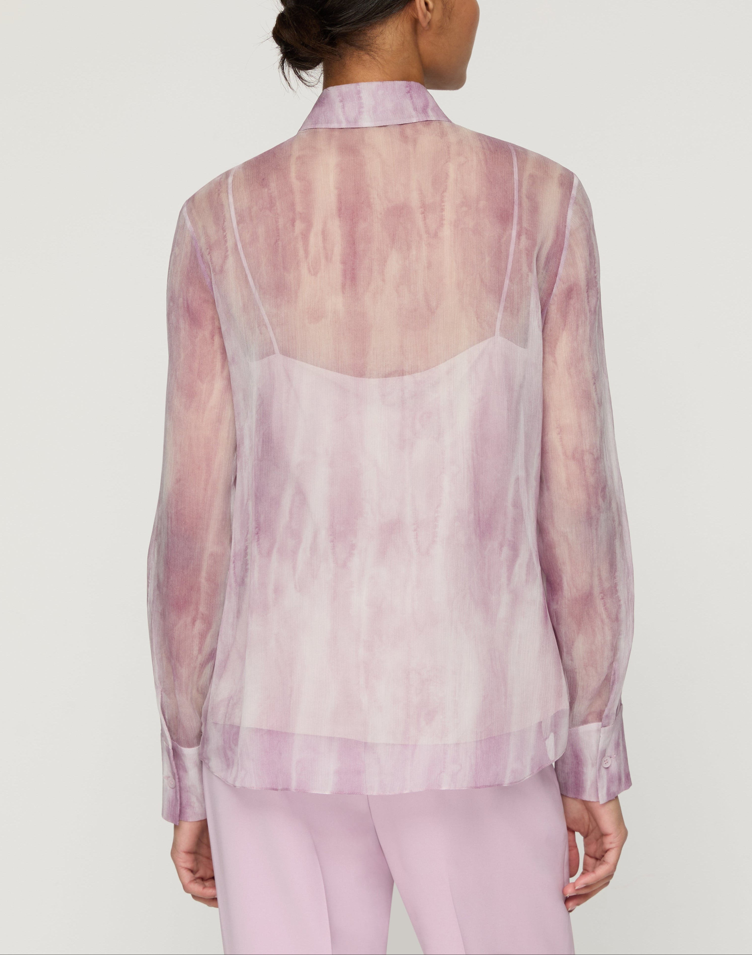 WASHED GLAZE PRINT SILK CREPON BUTTON BLOUSE