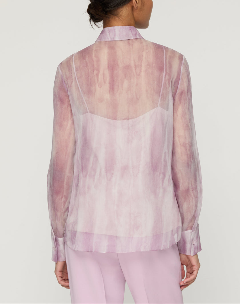 WASHED GLAZE PRINT SILK CREPON BUTTON BLOUSE