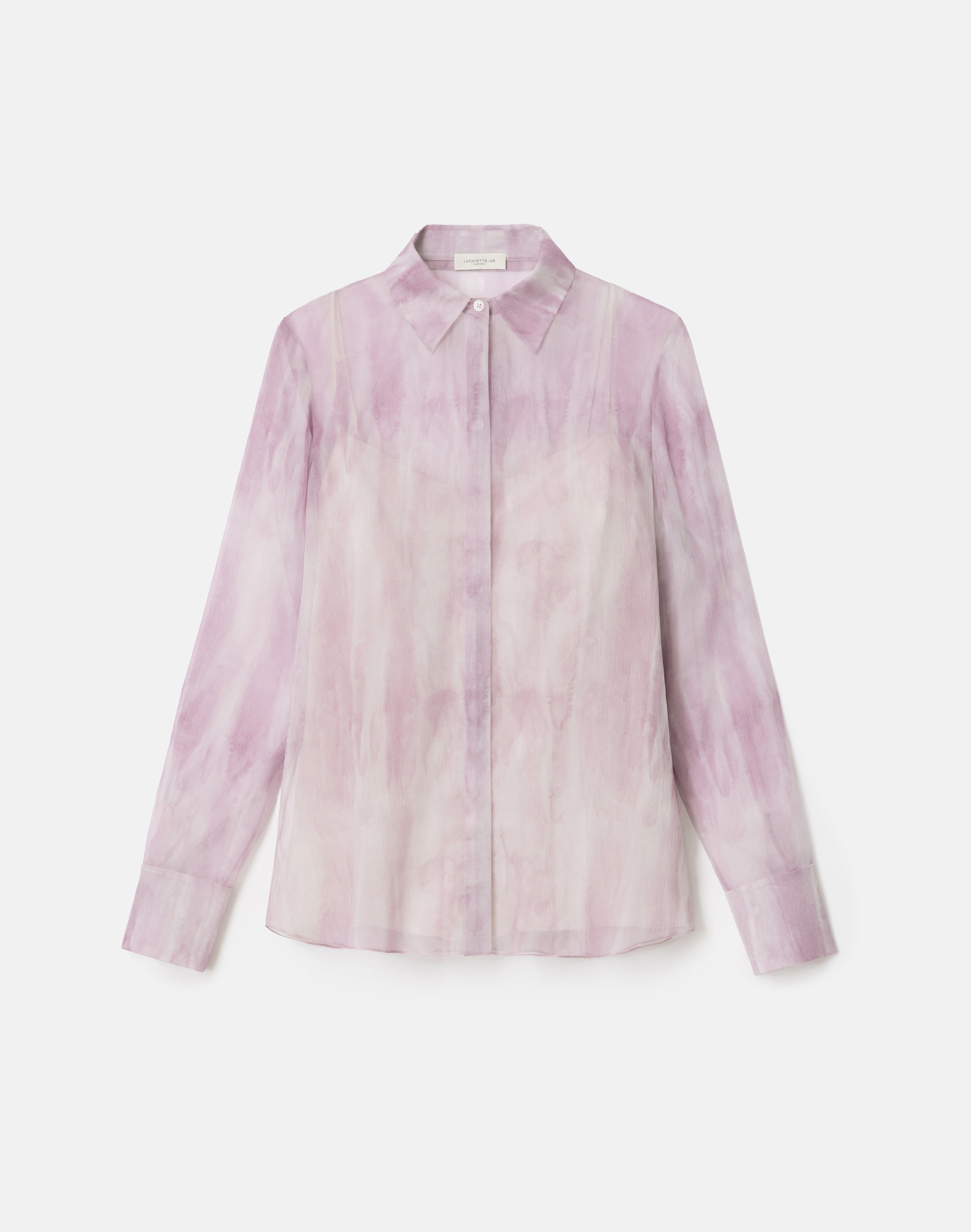 WASHED GLAZE PRINT SILK CREPON BUTTON BLOUSE