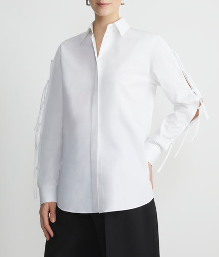 ORGANIC COTTON POPLIN FRINGE TIE SHIRT