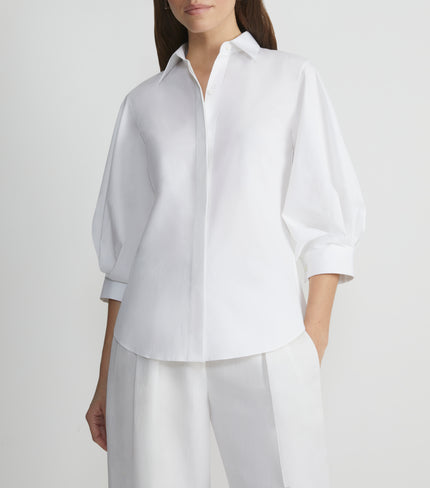 STRETCH COTTON BALLOON SLEEVE SHIRT