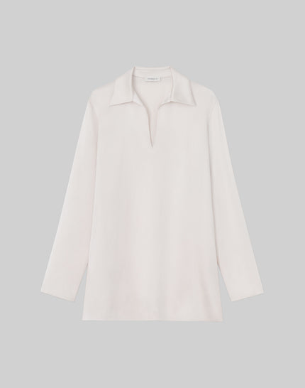 SILK CHARMEUSE SPLIT COLLAR POPOVER BLOUSE