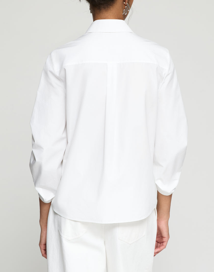 ORGANIC COTTON POPLIN RUCHED SLEEVE SHIRT