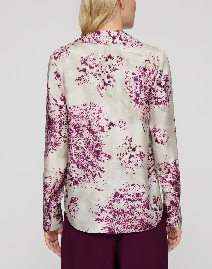 SPOTTED GLAZE PRINT SILK TWILL COLLARED BLOUSE