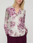 SPOTTED GLAZE PRINT SILK TWILL COLLARED BLOUSE