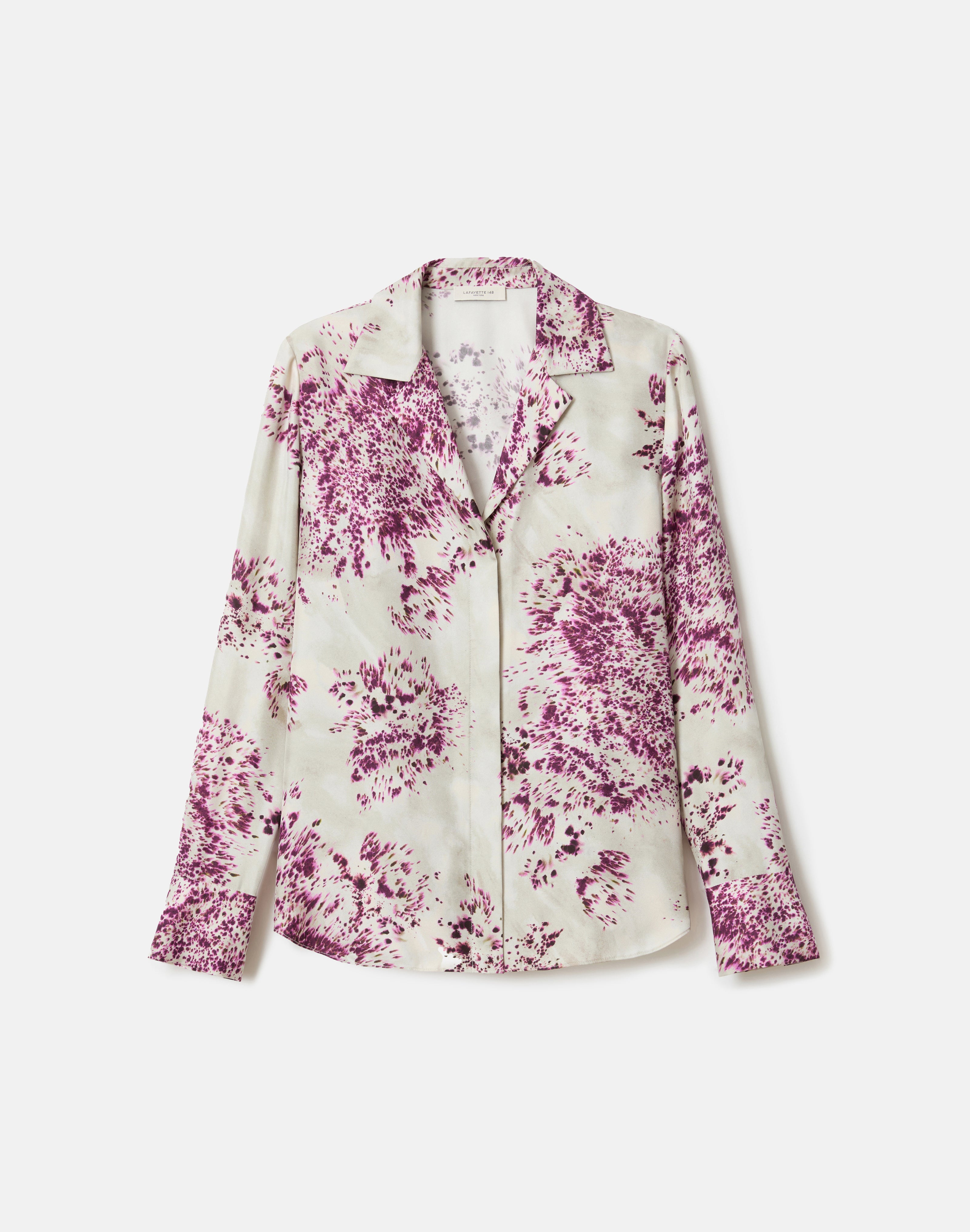 SPOTTED GLAZE PRINT SILK TWILL COLLARED BLOUSE