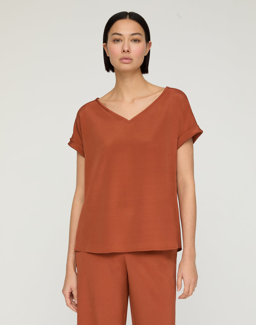 ORGANIC SILK STRETCH GEORGETTE VNECK BLOUSE