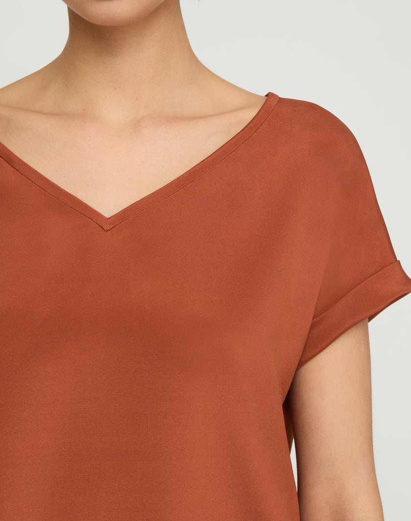 ORGANIC SILK STRETCH GEORGETTE VNECK BLOUSE