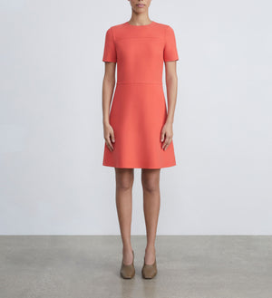 WOOL SILK CREPE SHORT SLEEVE DRESS