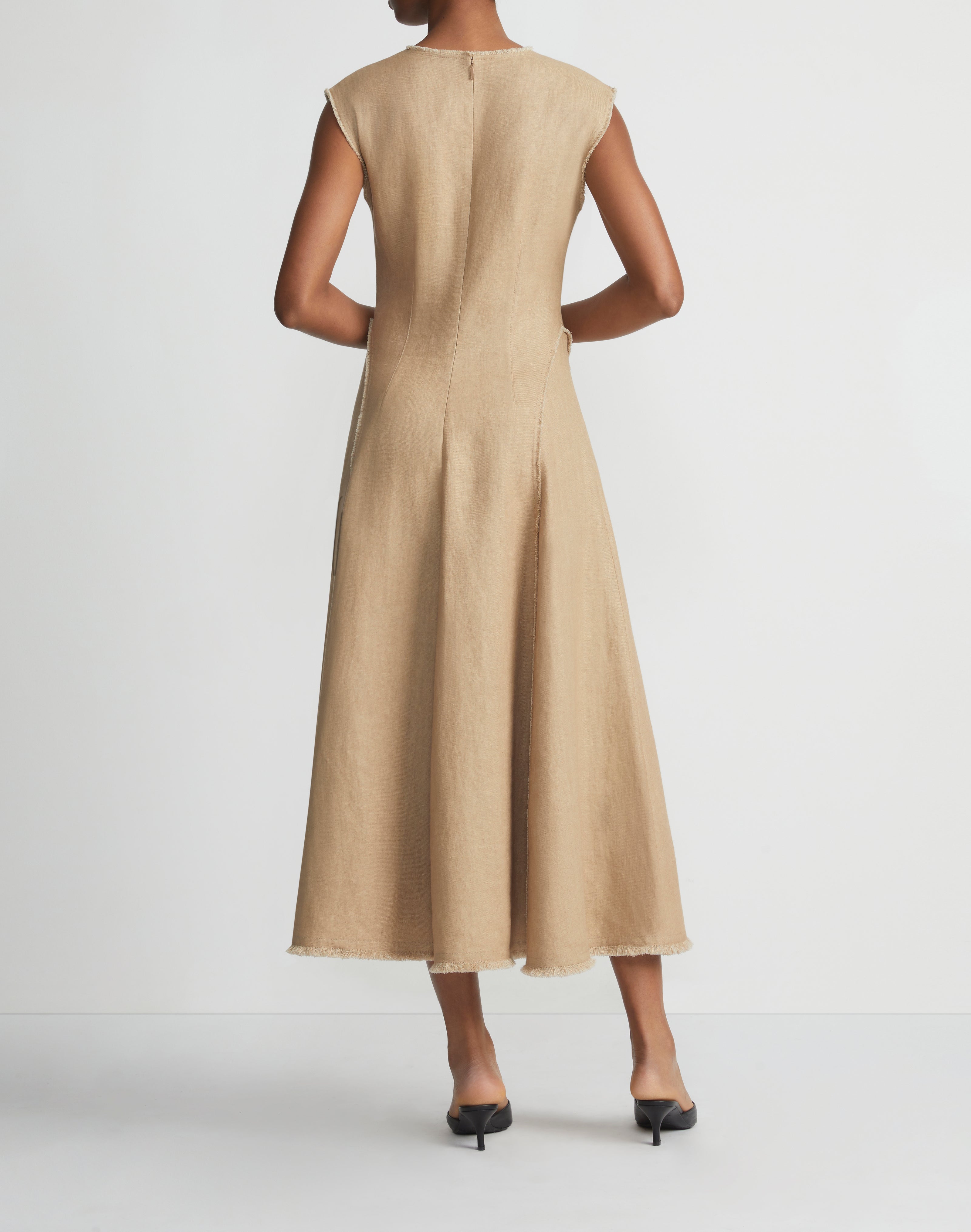 LINEN HAND FRINGED ALINE DRESS