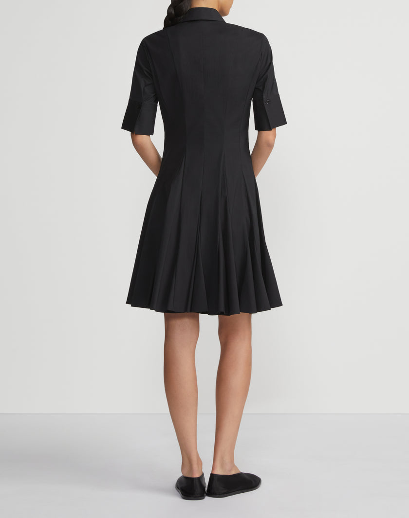 STRETCH COTTON GODET PEPLUM SHIRTDRESS