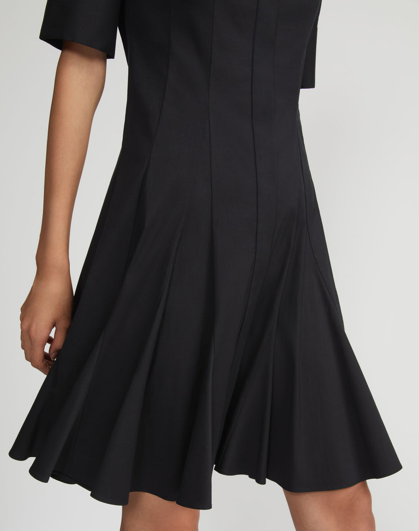 STRETCH COTTON GODET PEPLUM SHIRTDRESS
