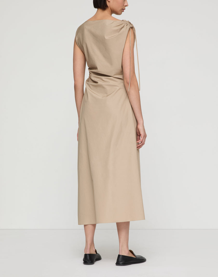 ORGANIC COTTON POPLIN GATHERED MIDI DRESS