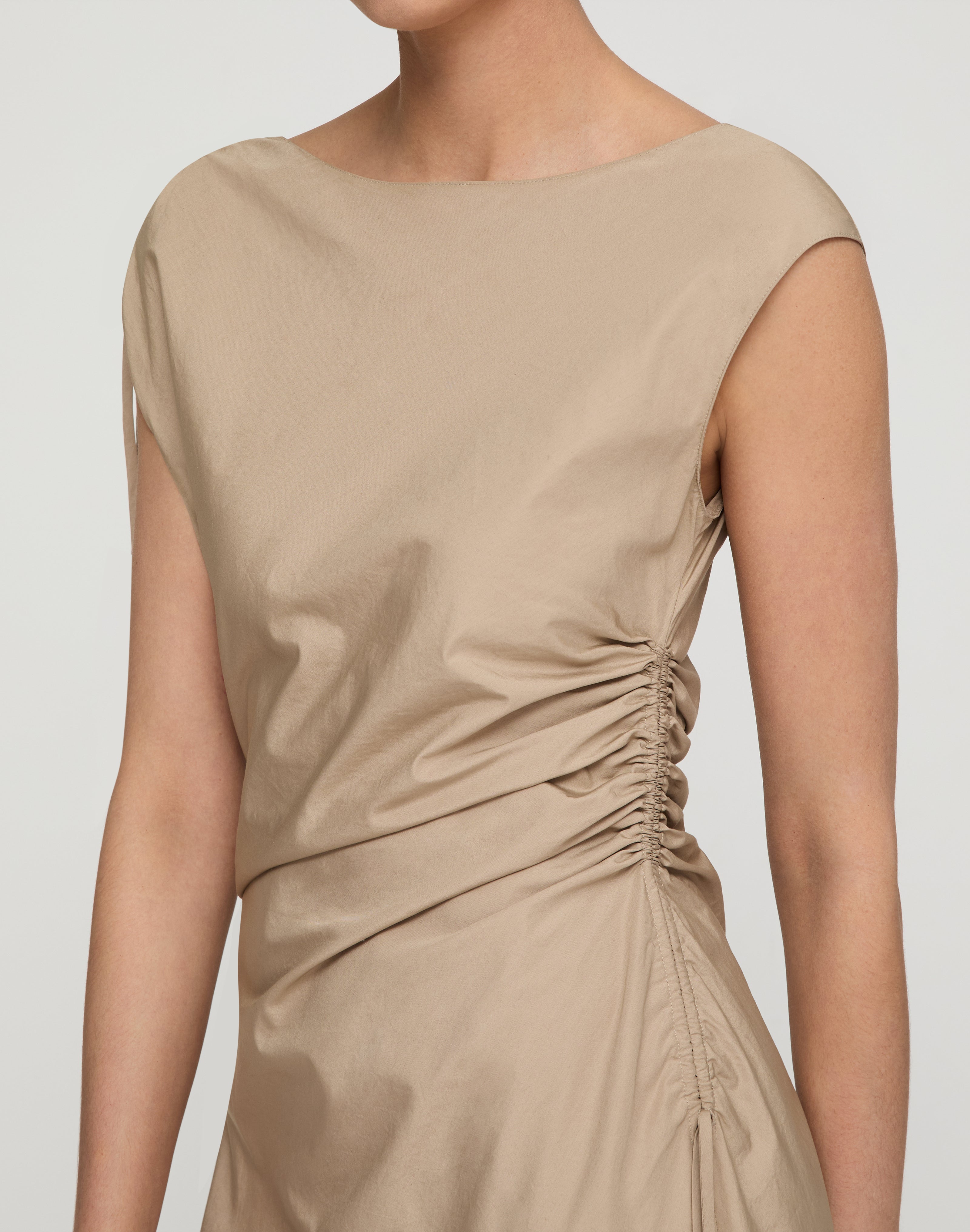 ORGANIC COTTON POPLIN GATHERED MIDI DRESS