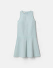 TECHNO STRETCH TWILL SLEEVELESS DROP WAIST DRESS