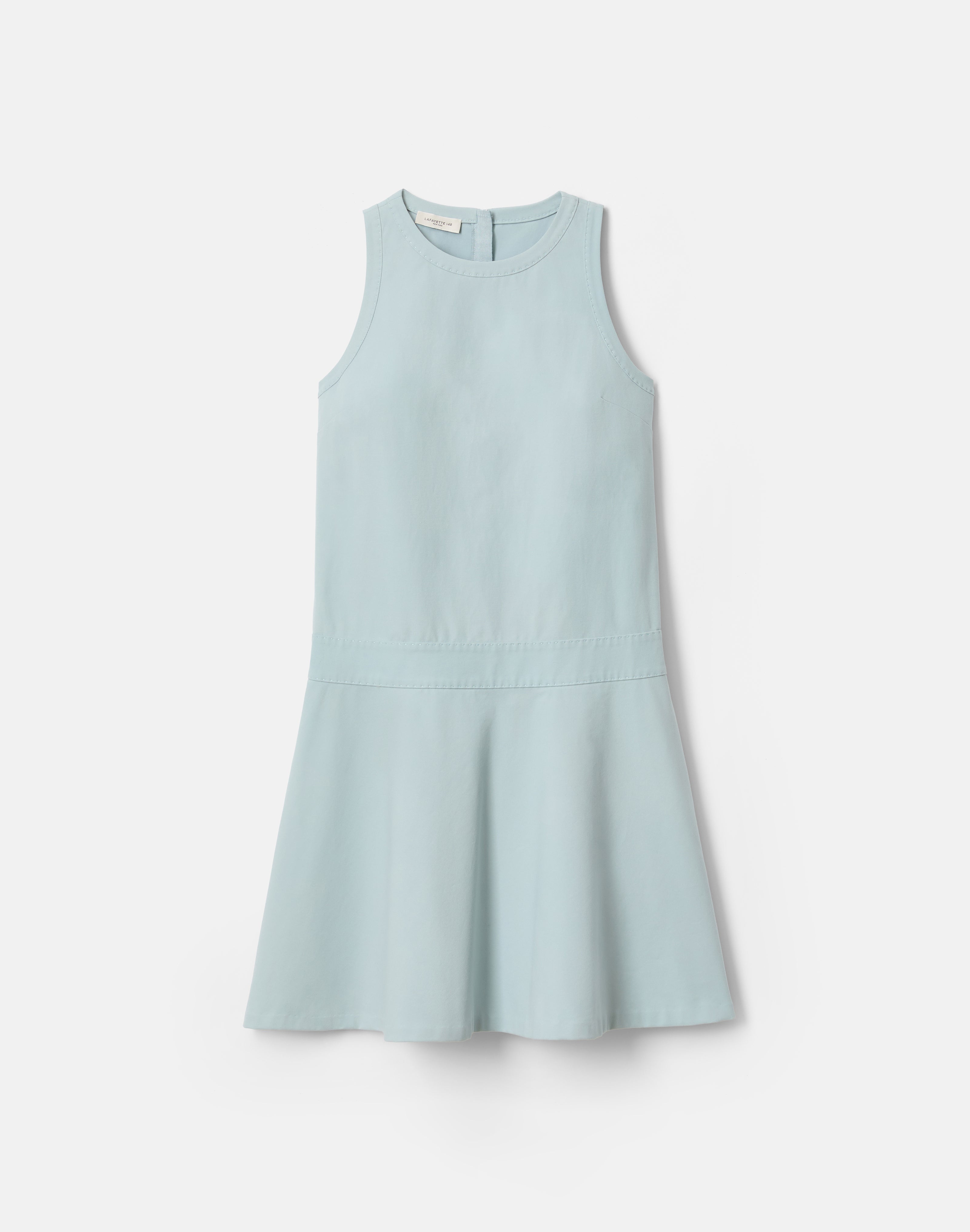 TECHNO STRETCH TWILL SLEEVELESS DROP WAIST DRESS