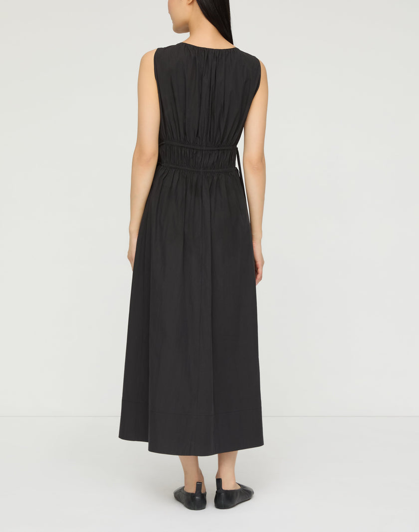 TRAVEL COTTON SLEEVELESS GATHERED WAIST DRESS