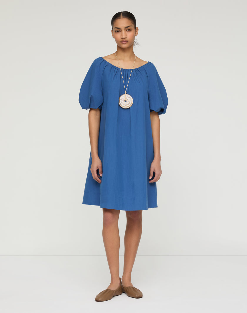 TRAVEL COTTON GATHERED NECKLINE DRESS