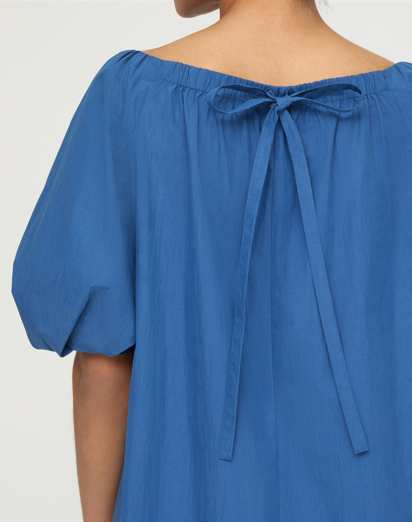 TRAVEL COTTON GATHERED NECKLINE DRESS