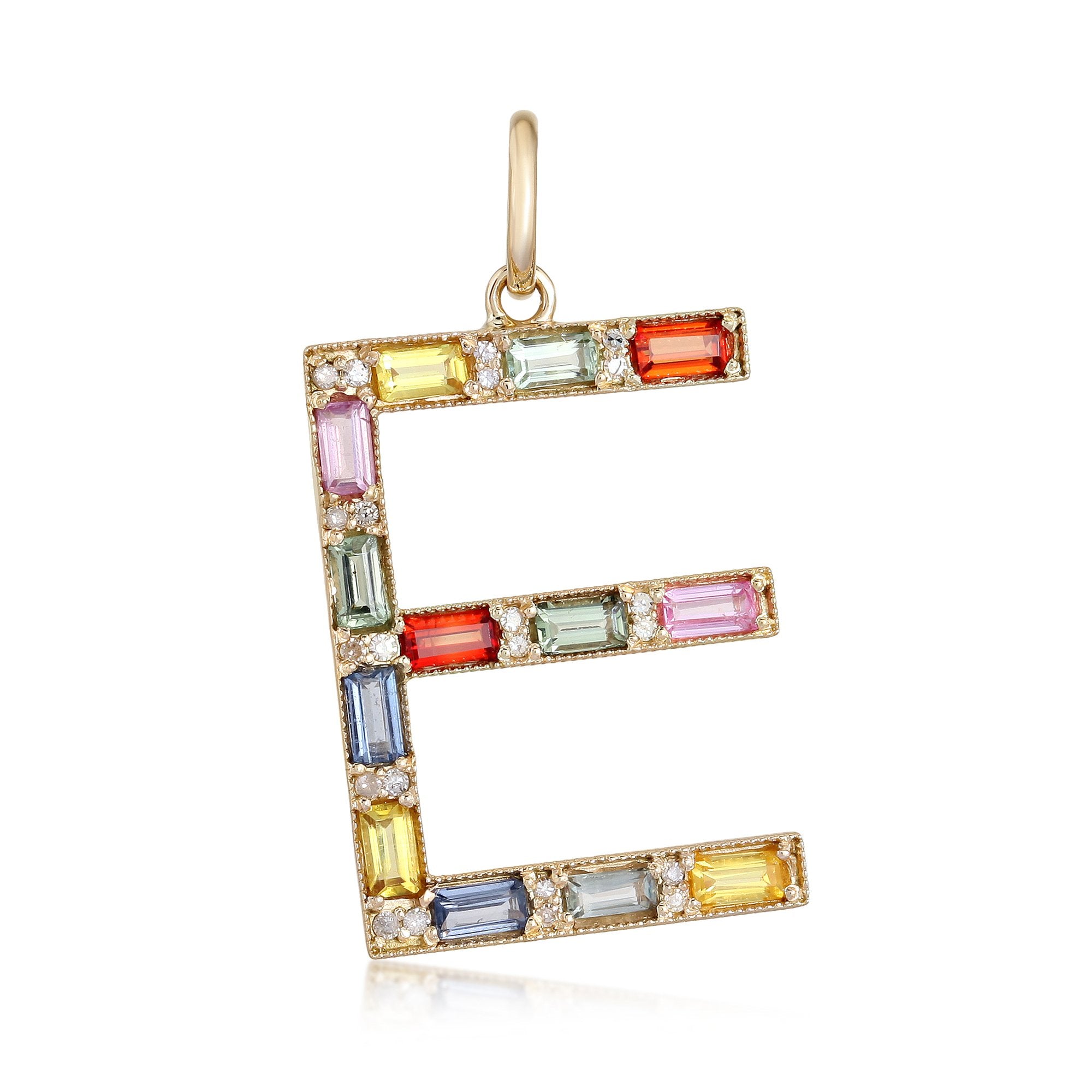 INITIAL E MULTI SAPPHIRE AND DIAMOND PENDANT